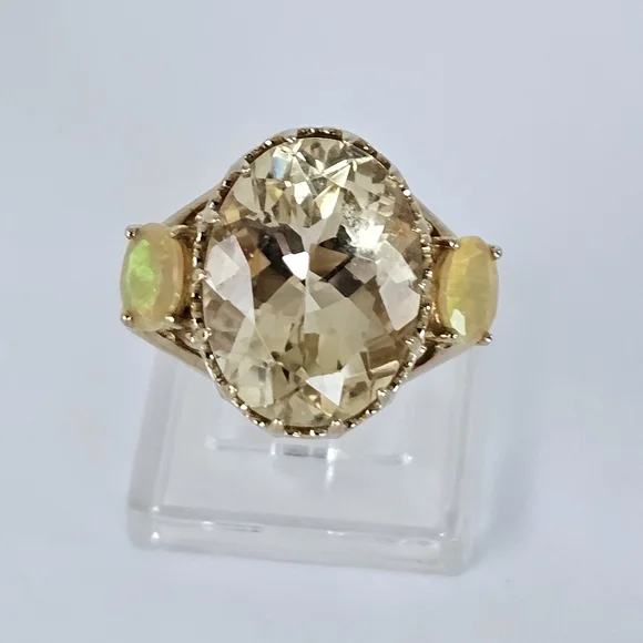 Natural Yellow Laboradite with Opal Accents Sterling Silver Ring Sz 7